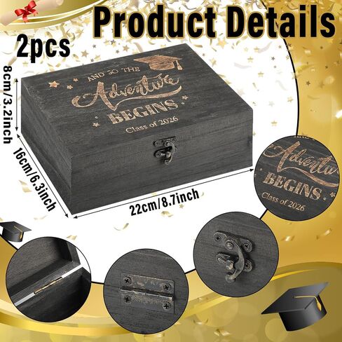 BreezeHug 2 Pack Personalized Graduation Keepsake Box 2026 Graduation Cap Gift Box Wooden Memory Chest Boxes with Photo Slot Engraving Grad Gift Boxes for College Him Her Memento, 8.6 x 6.3 x 3.2 in in Saudi Arabia
