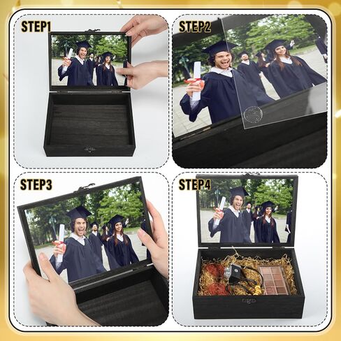 BreezeHug 2 Pack Personalized Graduation Keepsake Box 2026 Graduation Cap Gift Box Wooden Memory Chest Boxes with Photo Slot Engraving Grad Gift Boxes for College Him Her Memento, 8.6 x 6.3 x 3.2 in in Saudi Arabia