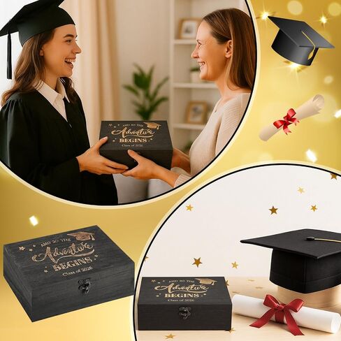 BreezeHug 2 Pack Personalized Graduation Keepsake Box 2026 Graduation Cap Gift Box Wooden Memory Chest Boxes with Photo Slot Engraving Grad Gift Boxes for College Him Her Memento, 8.6 x 6.3 x 3.2 in in Saudi Arabia