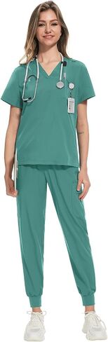 VIAOLI Jogger Scrubs for Women Set V-Neck Top & Jogger Pants Nursing Uniform Stretch Scrubs Set Clearance in Saudi Arabia