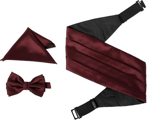 Mens Formal Solid Black Pre-tied Bow Tie and Pocket Square and Cummerbund Set in Saudi Arabia