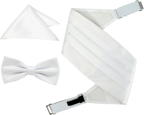 Mens Formal Solid Black Pre-tied Bow Tie and Pocket Square and Cummerbund Set in Kuwait