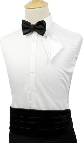 Mens Formal Solid Black Pre-tied Bow Tie and Pocket Square and Cummerbund Set in Kuwait