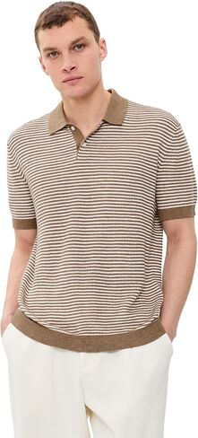Theory Men's Striped Polo in Pacific Linen in Kuwait