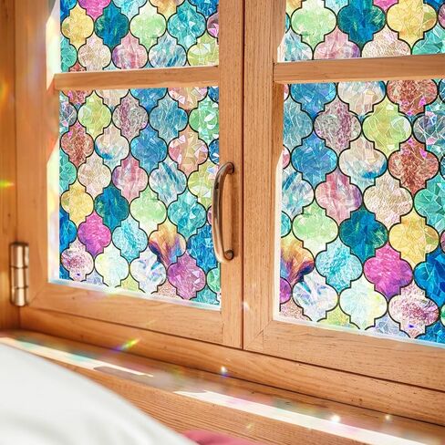 ADD.HERES Window Privacy Film, Stained Glass Decorative Static Cling, Removable Laser Sun Blocking Vinyl Covering, Window Film for Home Kitchen Living Room, Painted Four-Leaf Clover, 17.5" x 78.7" in Saudi Arabia