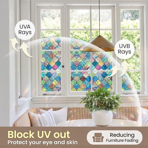 ADD.HERES Window Privacy Film, Stained Glass Decorative Static Cling, Removable Laser Sun Blocking Vinyl Covering, Window Film for Home Kitchen Living Room, Painted Four-Leaf Clover, 17.5" x 78.7" in Saudi Arabia