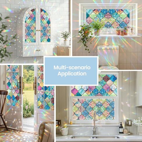 ADD.HERES Window Privacy Film, Stained Glass Decorative Static Cling, Removable Laser Sun Blocking Vinyl Covering, Window Film for Home Kitchen Living Room, Painted Four-Leaf Clover, 17.5" x 78.7" in Saudi Arabia