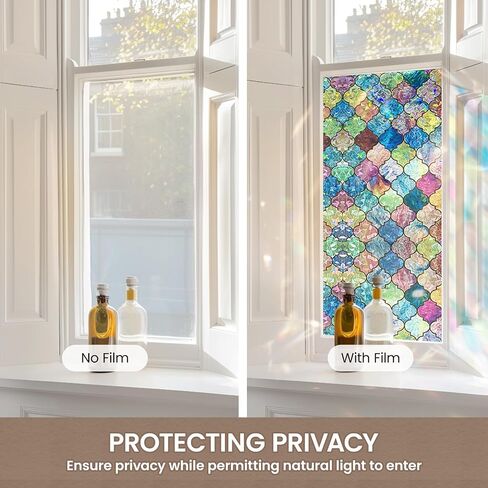ADD.HERES Window Privacy Film, Stained Glass Decorative Static Cling, Removable Laser Sun Blocking Vinyl Covering, Window Film for Home Kitchen Living Room, Painted Four-Leaf Clover, 17.5" x 78.7" in Saudi Arabia