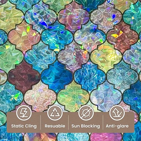 ADD.HERES Window Privacy Film, Stained Glass Decorative Static Cling, Removable Laser Sun Blocking Vinyl Covering, Window Film for Home Kitchen Living Room, Painted Four-Leaf Clover, 17.5" x 78.7" in Saudi Arabia