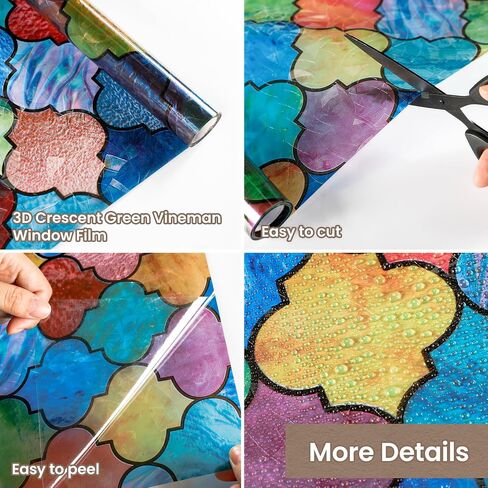 ADD.HERES Window Privacy Film, Stained Glass Decorative Static Cling, Removable Laser Sun Blocking Vinyl Covering, Window Film for Home Kitchen Living Room, Painted Four-Leaf Clover, 17.5" x 78.7" in Saudi Arabia