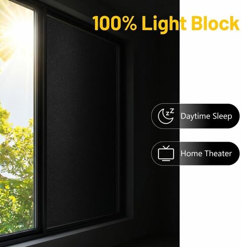 Blackout Window Film,Blackout Window Film for Bedroom,100% Light Blocking Privacy Cover,Static Cling No Glue Removable Room Darkening for Home Rental, 39.4 x 11.8 Inch, Blackout in Kuwait