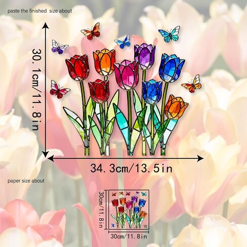 Colorful Tulip Butterfly Static Cling Window Decal – Double-Sided Glass Sticker, Sunlight Refraction Stained Glass Effect for Kitchen or Bedroom Window in Kuwait