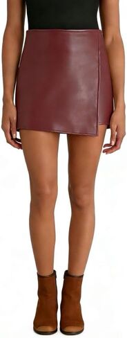 Women Faux Leather Mini Skirt Split Hem Skort Shorts Zipper Club Skirts in Saudi Arabia