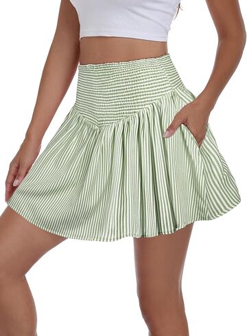 Vigorics Women’s High Waisted Gingham Mini Skirt with Built-in Shorts, A-Line Summer Casual Skort for Vacation Picnic in Saudi Arabia