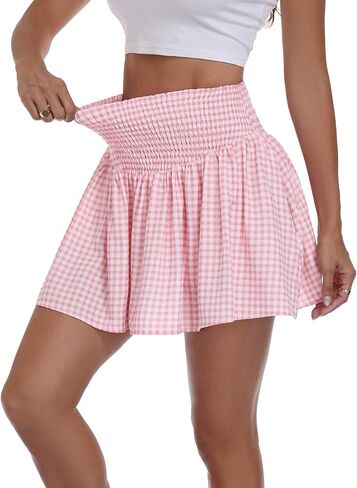 Vigorics Women’s High Waisted Gingham Mini Skirt with Built-in Shorts, A-Line Summer Casual Skort for Vacation Picnic in Saudi Arabia