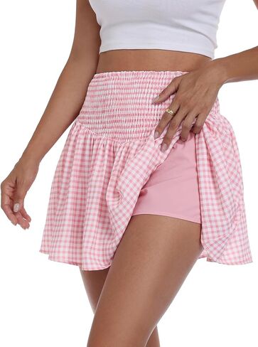 Vigorics Women’s High Waisted Gingham Mini Skirt with Built-in Shorts, A-Line Summer Casual Skort for Vacation Picnic in Saudi Arabia