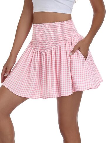 Vigorics Women’s High Waisted Gingham Mini Skirt with Built-in Shorts, A-Line Summer Casual Skort for Vacation Picnic in Saudi Arabia