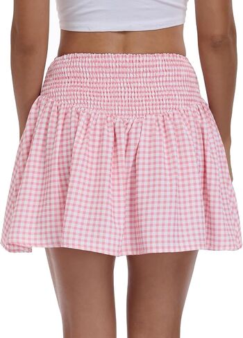 Vigorics Women’s High Waisted Gingham Mini Skirt with Built-in Shorts, A-Line Summer Casual Skort for Vacation Picnic in Saudi Arabia