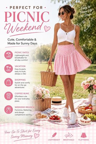 Vigorics Women’s High Waisted Gingham Mini Skirt with Built-in Shorts, A-Line Summer Casual Skort for Vacation Picnic in Saudi Arabia