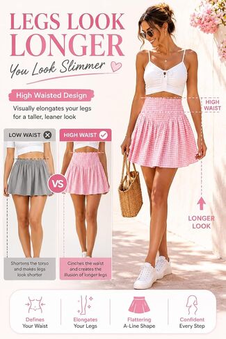 Vigorics Women’s High Waisted Gingham Mini Skirt with Built-in Shorts, A-Line Summer Casual Skort for Vacation Picnic in Saudi Arabia