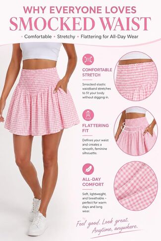 Vigorics Women’s High Waisted Gingham Mini Skirt with Built-in Shorts, A-Line Summer Casual Skort for Vacation Picnic in Saudi Arabia