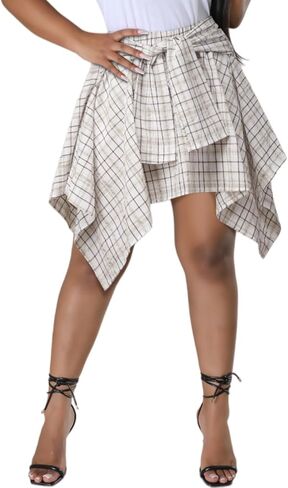 Women's Plaid Skirt Asymmetrical High Low Skort Y2K Punk Grunge Mini Skirts with Shorts for Concert School Girl Outfits in Saudi Arabia