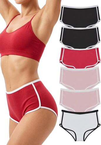 Women's Soft Cotton Underwear High Rise Bikini Panties Breathable Solid Color Cheeky Briefs 6 Pack in Saudi Arabia