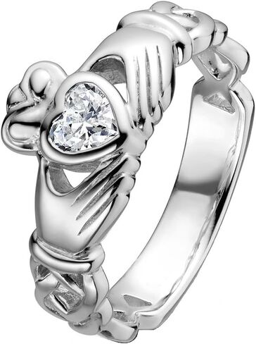 Ladies ULS-6340 Sterling Silver Claddagh Ring with Celtic Knots and CZ Stone Center (8) in Saudi Arabia