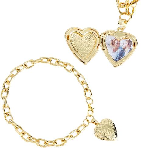 4-Pcs Heart Locket Bracelet Personalized Photo Cuff Bangle 9.69 Inch/24.6cm 20mm Charm Custom Picture Jewelry Gift Set for Women Mom Wife Golden in Saudi Arabia