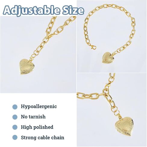 4-Pcs Heart Locket Bracelet Personalized Photo Cuff Bangle 9.69 Inch/24.6cm 20mm Charm Custom Picture Jewelry Gift Set for Women Mom Wife Golden in Saudi Arabia