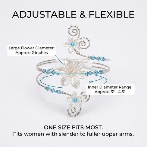 Flower Arm Cuff Bracelet,White&Blue Floral Spiral Bracelets Adjustable Open Bangle Bracelet Boho Vintage Pearl CZ Bracelets Jewelry Gifts for Women in Saudi Arabia