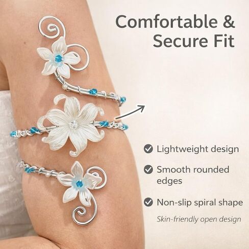 Flower Arm Cuff Bracelet,White&Blue Floral Spiral Bracelets Adjustable Open Bangle Bracelet Boho Vintage Pearl CZ Bracelets Jewelry Gifts for Women in Saudi Arabia