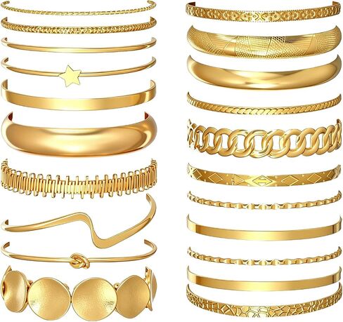 Gold Bangle Bracelets for Women 21Pcs Stackable Multi Textured Bangles Set Gold Chunky Bracelet Stack Fashion Accessories Jewelry Gifts for Women in Saudi Arabia