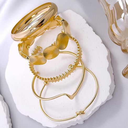 Gold Bangle Bracelets for Women 21Pcs Stackable Multi Textured Bangles Set Gold Chunky Bracelet Stack Fashion Accessories Jewelry Gifts for Women in Saudi Arabia