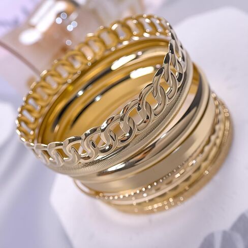 Gold Bangle Bracelets for Women 21Pcs Stackable Multi Textured Bangles Set Gold Chunky Bracelet Stack Fashion Accessories Jewelry Gifts for Women in Saudi Arabia