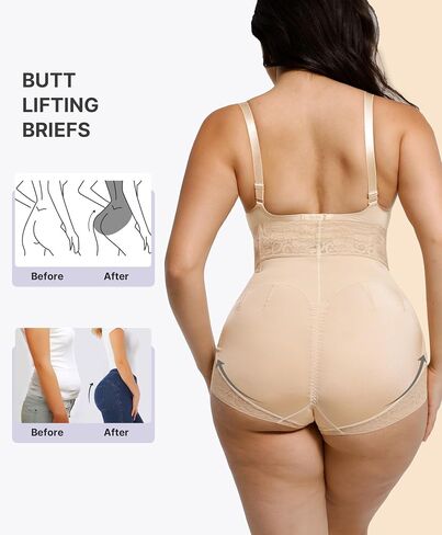 SHAPELLX Mid Waisted Faja Colombianas Shapewear for Women Body Shaper Tummy Control Shorts with Butt Lifter Beige XXL in Kuwait