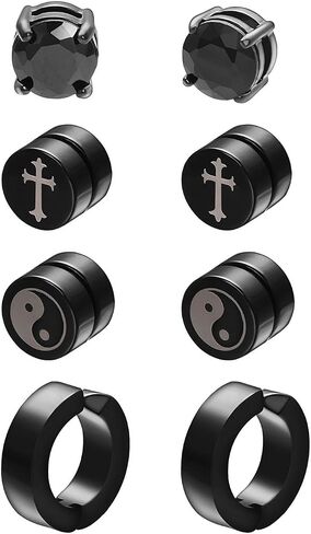 Fake Diamond Magnetic Earrings Set for Men Women CZ Magnet Clip On Earrings Stainless Steel Non Pierced in Saudi Arabia
