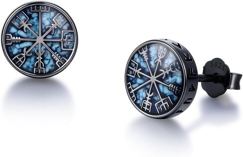 S925 Sterling Silver Turquoise Men's Stud Earrings Black Stud Earrings For Men Viking Earring Jewelry Father's Day Birthday Gifts for Brother Dad Son Husband in Saudi Arabia