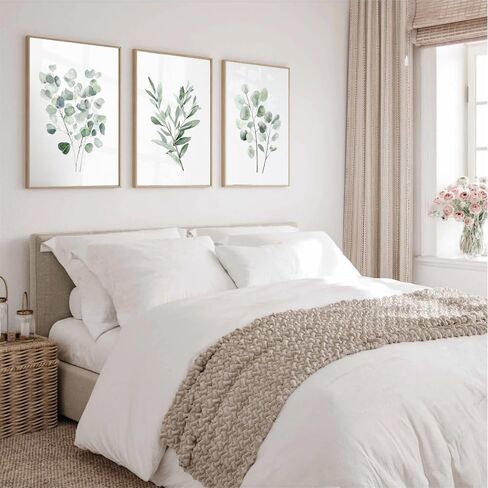 NATVVA Set Of 3 Eucalyptus And Sage Minimalist Watercolor Prints Poster Herbs Botanical Painting Wall Pictures Artwork for Farmhouse Bedroom Home Decor with Wooden Inner Frame in Saudi Arabia
