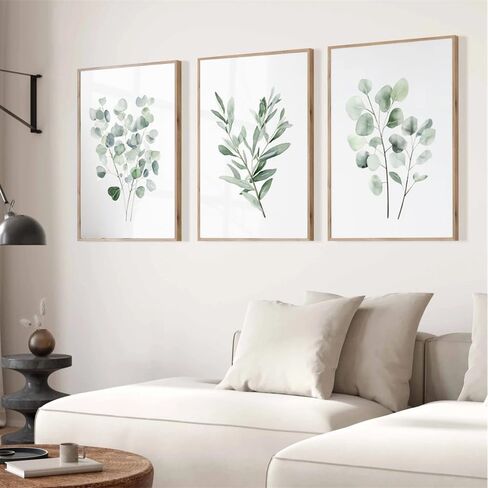NATVVA Set Of 3 Eucalyptus And Sage Minimalist Watercolor Prints Poster Herbs Botanical Painting Wall Pictures Artwork for Farmhouse Bedroom Home Decor with Wooden Inner Frame in Saudi Arabia