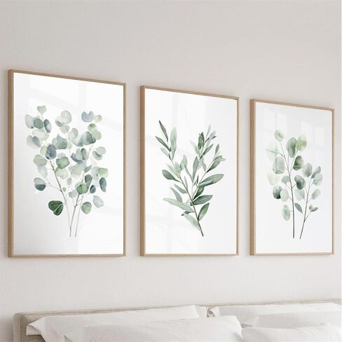 NATVVA Set Of 3 Eucalyptus And Sage Minimalist Watercolor Prints Poster Herbs Botanical Painting Wall Pictures Artwork for Farmhouse Bedroom Home Decor with Wooden Inner Frame in Saudi Arabia