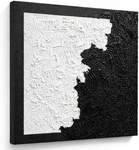 HONGRUIFAN Handmade Textured Canvas Wall Art 24x24 Inches, Black and White Abstract Art, Handcrafted Cotton Canvas, Ready to Hang in Saudi Arabia
