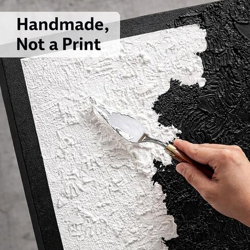 HONGRUIFAN Handmade Textured Canvas Wall Art 24x24 Inches, Black and White Abstract Art, Handcrafted Cotton Canvas, Ready to Hang in Saudi Arabia