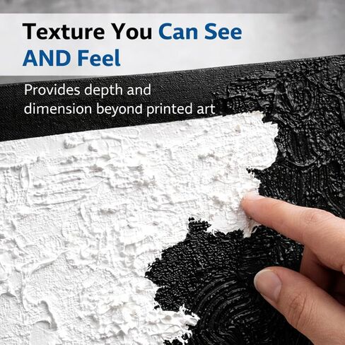 HONGRUIFAN Handmade Textured Canvas Wall Art 24x24 Inches, Black and White Abstract Art, Handcrafted Cotton Canvas, Ready to Hang in Saudi Arabia