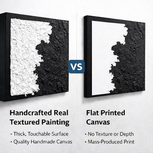 HONGRUIFAN Handmade Textured Canvas Wall Art 24x24 Inches, Black and White Abstract Art, Handcrafted Cotton Canvas, Ready to Hang in Saudi Arabia