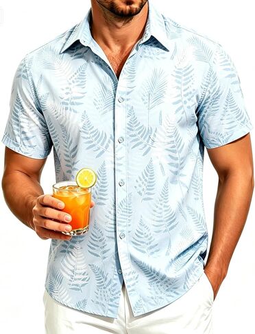 Mens Hawaiian Shirt Short Sleeve Button Down Shirts Casual Summer Beach Tropical Outfits in Saudi Arabia