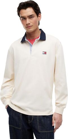 Tommy Jeans Men's Long Sleeve Cotton Rugby Polo Shirt in Relaxed Fit in Kuwait