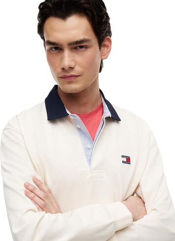 Tommy Jeans Men's Long Sleeve Cotton Rugby Polo Shirt in Relaxed Fit in Kuwait