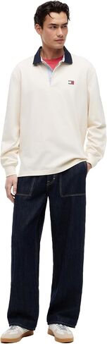 Tommy Jeans Men's Long Sleeve Cotton Rugby Polo Shirt in Relaxed Fit in Kuwait
