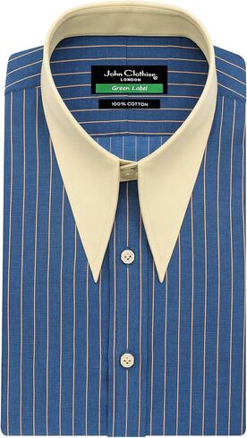 John Clothier London Spear Collar Shirt 100% Cotton Navy Blue with Beige Stripes Vintage 1930's Tailored Fit Workwewar in Saudi Arabia